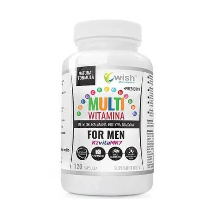 Wish Pharmaceutical Multivitamine voor mannen + prebioticum, 120 capsules