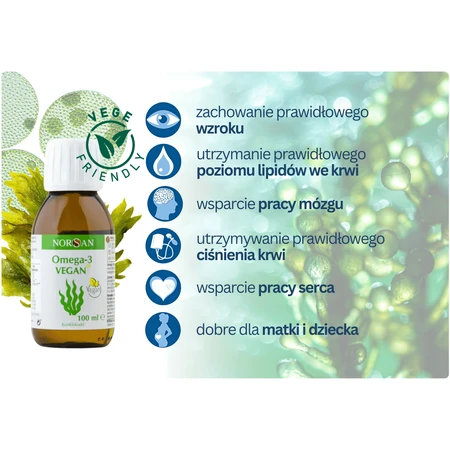 Norsan Omega-3 Vegan with vegetable algae oil in lemon flavor, 100 ml