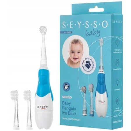 SEYSSO Baby Penguin Ice Blue Schallzahnbürste für Kinder 0-3 Jahre