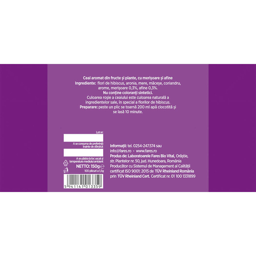 Thé aux airelles et aux myrtilles, Aromafruct, 100 sachets, Fares