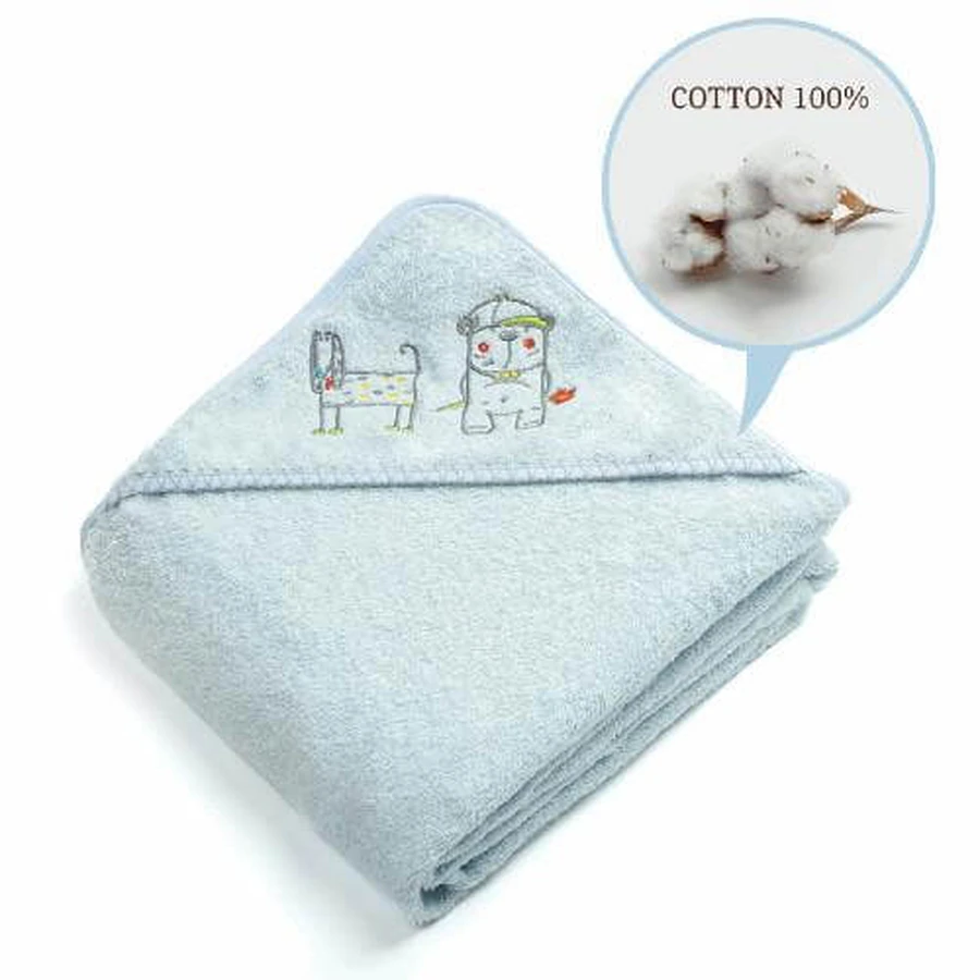 Libra- Babies Couvre-bain avec capuche 95cmx95cm Bleu