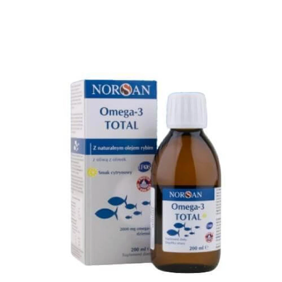 Norsan Omega-3 Total avec de l'huile de poisson naturelle avec de l'huile d'olive arôme citron liquide, 200 ml