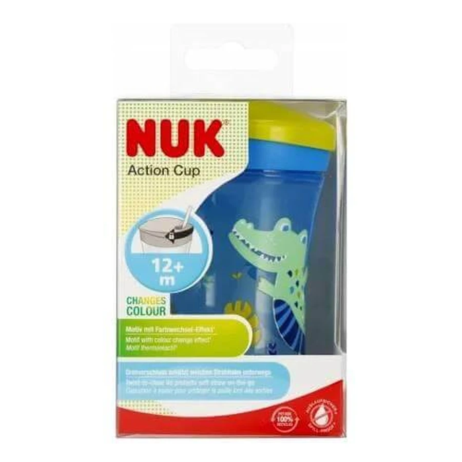 NUK Action Cup Baby cup with silicone straw 12m+ blue, 230ml