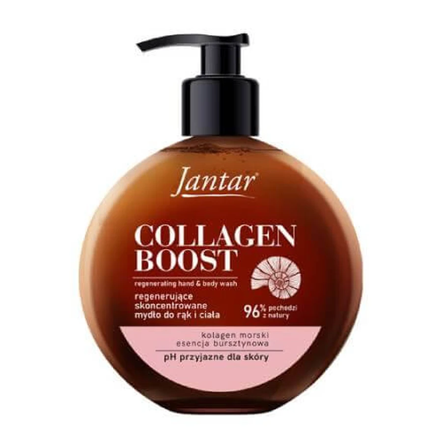 FARMONA Jantar Collagen Boost Regenerierende Hand- und Körperseife mit Bernstein-Essenz und Meereskollagen, 400 ml