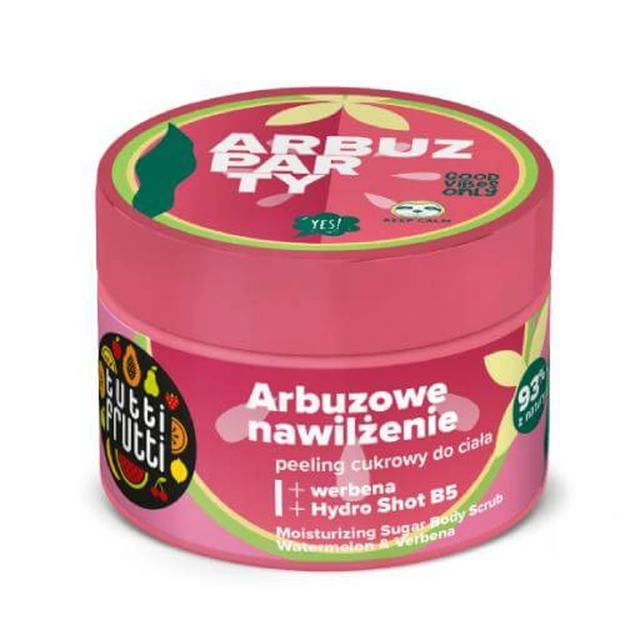FARMONA TUTTI FRUTTI Hydraterende Suiker Lichaamsscrub Watermeloen en Verbena + Hydro Shot B5, 300g