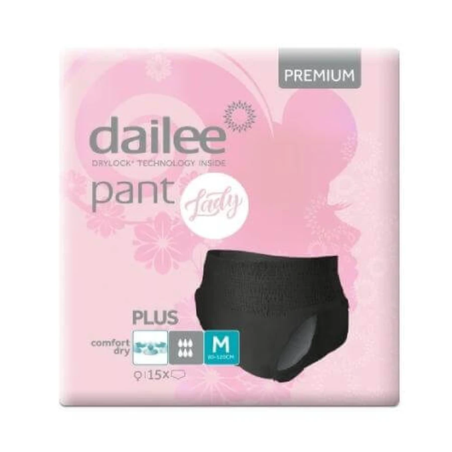 DAILEE Pant Lady Plus Schwarz PREMIUM M Absorbierende Slips schwarz, 15 Stk.