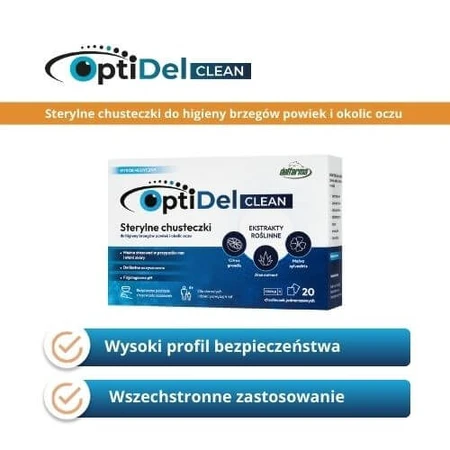 OptiDel Clean Steriele Doekjes voor hygiëne van de ooglidranden en het gebied rond de ogen, 20 stuks