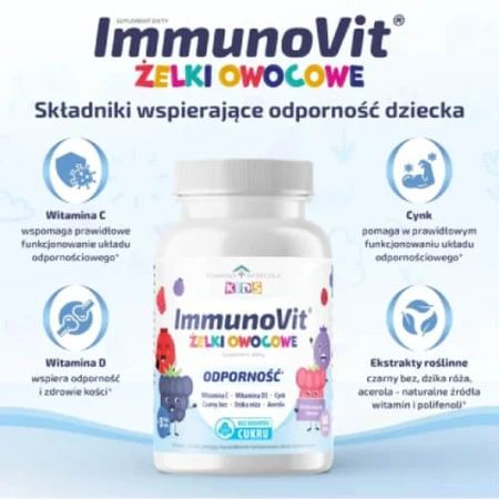 Home Pharmacy ImmunoVit gelée de fruits sans sucre pour enfants 3+ saveur fruits de la forêt, 60 pcs