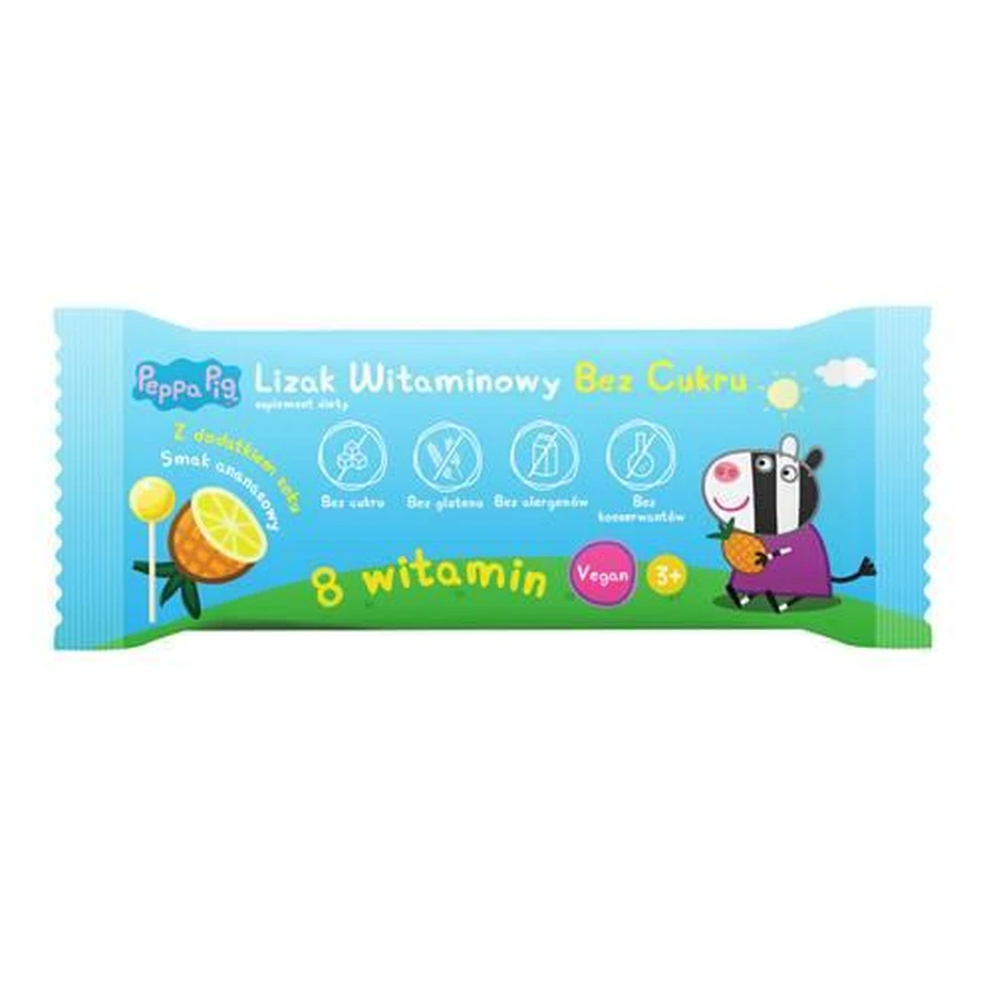 PEPPA PIG piruleta vitaminada sin azúcar sabor piña, 1 unidad