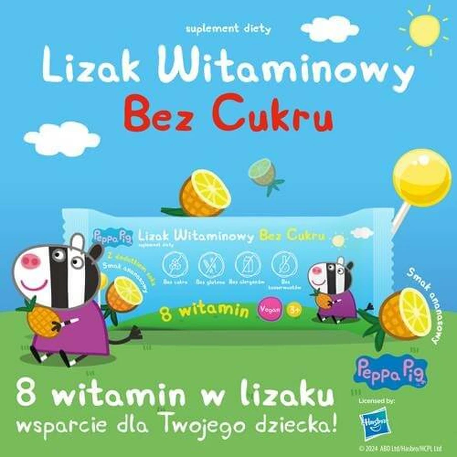 PEPPA PIG piruleta vitaminada sin azúcar sabor piña, 1 unidad