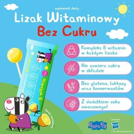 PEPPA PIG piruleta vitaminada sin azúcar sabor piña, 1 unidad