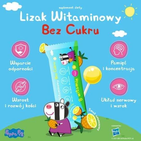 PEPPA PIG piruleta vitaminada sin azúcar sabor piña, 1 unidad