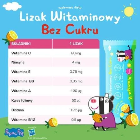 PEPPA PIG piruleta vitaminada sin azúcar sabor piña, 1 unidad