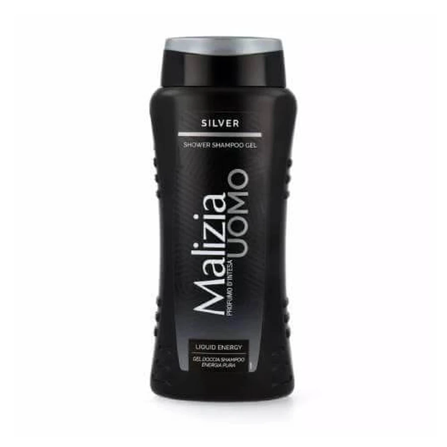 Malizia Uomo Silver, gel douche et shampooing 2-en-1 pour hommes, 250 ml