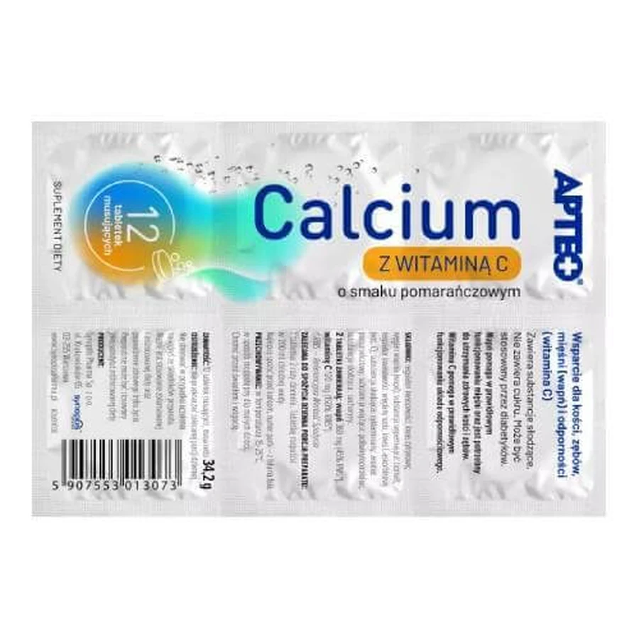 APTEO Calcium with Vitamin C orange flavor (in foil), 12 effervescent tablets