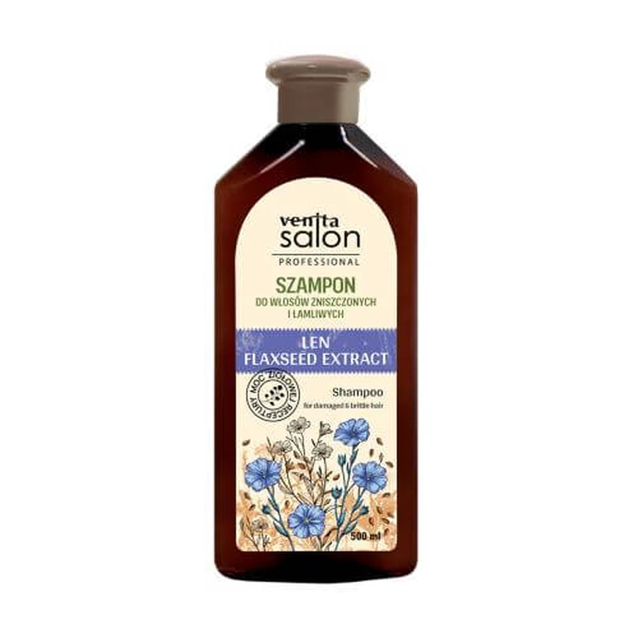 VENITA Salon Professional Shampoo met vlas voor beschadigd en breekbaar haar, 500ml