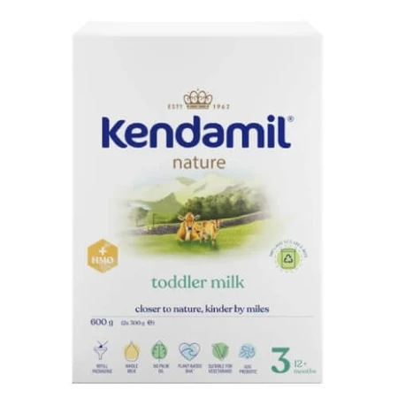 Kendamil Nature 3 HMO+ Produit en poudre à base de protéines de lait de vache pour les bébés de plus de 12 mois, 600 g