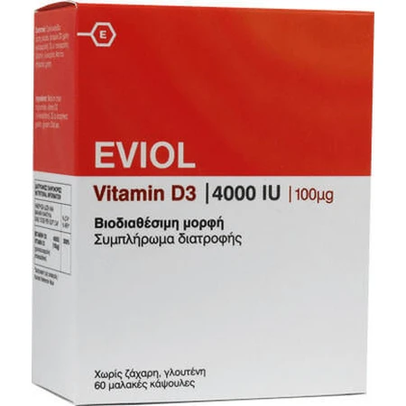 Eviol Vitamine D3 Vitamine pour le renforcement du système immunitaire et la santé des oeufs 4000iu 60 x 1 capsules molles
