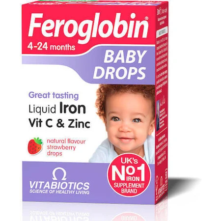 Vitabiotics Feroglobin Baby Drops Flüssiges Eisen Vit C und Zink 4-24 Monate Erdbeere