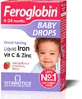 Vitabiotics Feroglobin Baby Drops Flüssiges Eisen Vit C und Zink 4-24 Monate Erdbeere