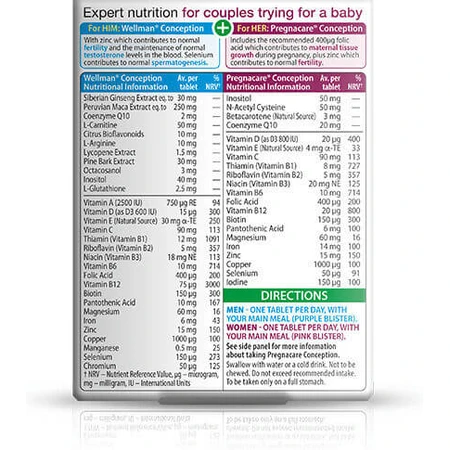 Vitabiotics Pregnacare Seine & Ihre Empfängnis Schwangerschaft Ergänzung 30 Tabs 30 caps