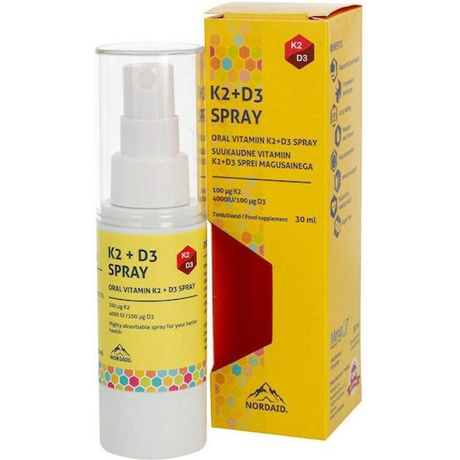 Nordaid K2 + D3 Vitamina Spray pentru Întărirea Sistemului Imunitar & Sănătatea Oaselor 30ml