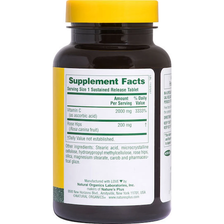 Nature's Plus Vitamina C para el sistema inmunitario, la piel y la acción antioxidante 2000 mg 60 comprimidos