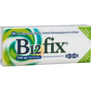 UNI-PHARMA B12 fix Vitamin für die Gesundheit des Nervensystems 1000mcg 30 Tabletten