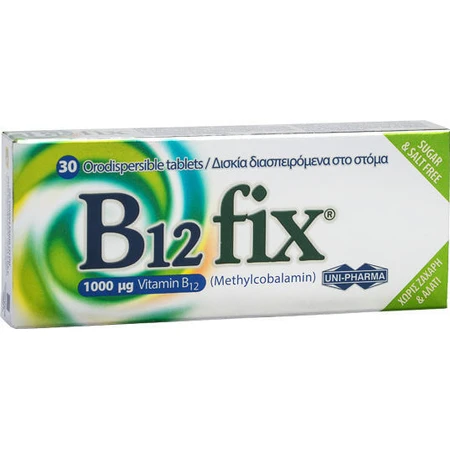 UNI-PHARMA B12 fix Vitamin für die Gesundheit des Nervensystems 1000mcg 30 Tabletten
