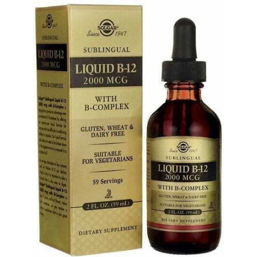 Solgar Vloeibare B12 met B-Complex Vitamine voor de gezondheid van het zenuwstelsel 2000mcg 59ml