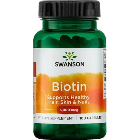 Swanson Biotina Vitamina para Cabello, Piel y Uñas 5000mcg 100 cáps.