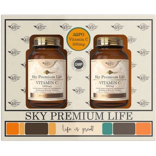 Sky Premium Life Vitamine C 1000mg & Vitamine C 500mg Vitamine C 1000mg 60 tabletten & Vitamine C 500mg 60 tabletten voor versterking van het immuunsysteem, werking op de huid en antioxidanten