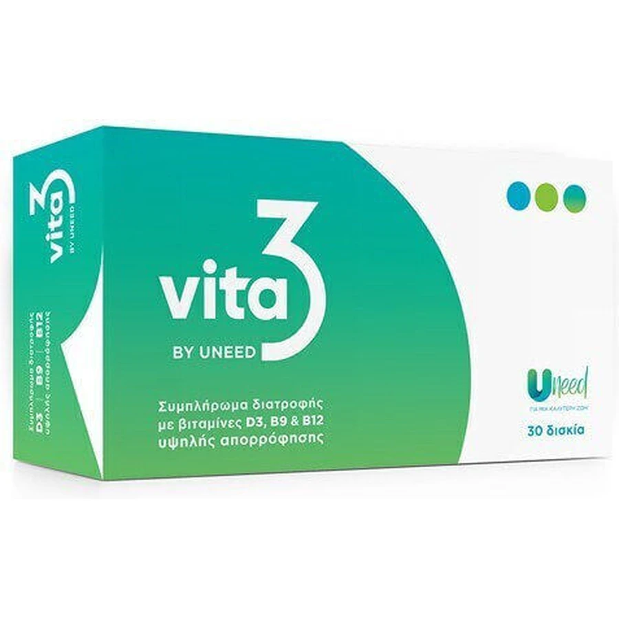 Complemento alimenticio Vita 3 con vitaminas D3 3000iu, B9 800μg & B12 1000μg 30 comprimidos