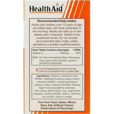 Health Aid Vitamina C Bioflavonoides 1500mg 30 comprimidos Vitamina para el fortalecimiento inmunológico, piel y acción antioxidante 1500mg 30 x 1 comprimidos