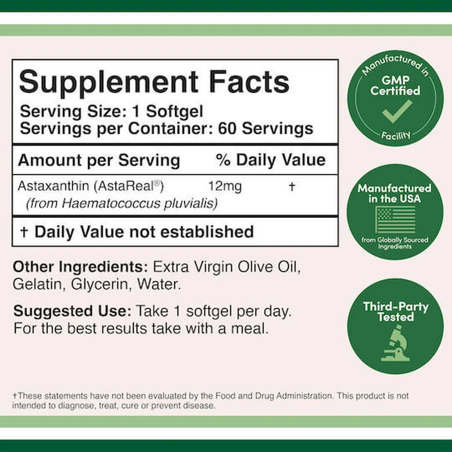 Double Wood Astaxanthine 12mg Voedingssupplement Speciaal 60 softgels