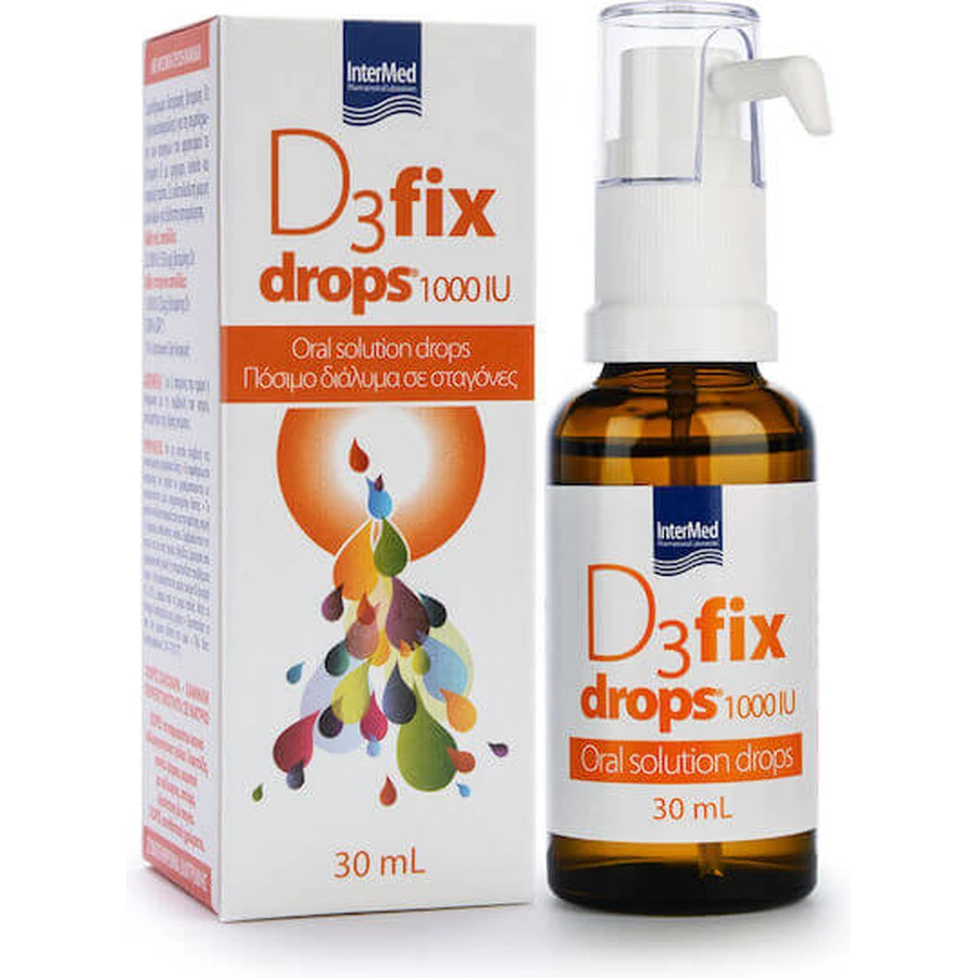 InterMed D3 Fix Vitamin Drops pour le renforcement du système immunitaire et la santé des œufs 1000iu 30ml