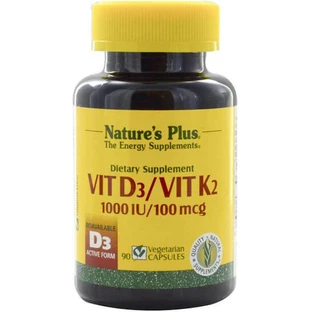 Nature's Plus Vit D3/ Vit K2 Vitamin for Immune System Strengthening & Egg Health 1000iu 90 cápsulas vegetales