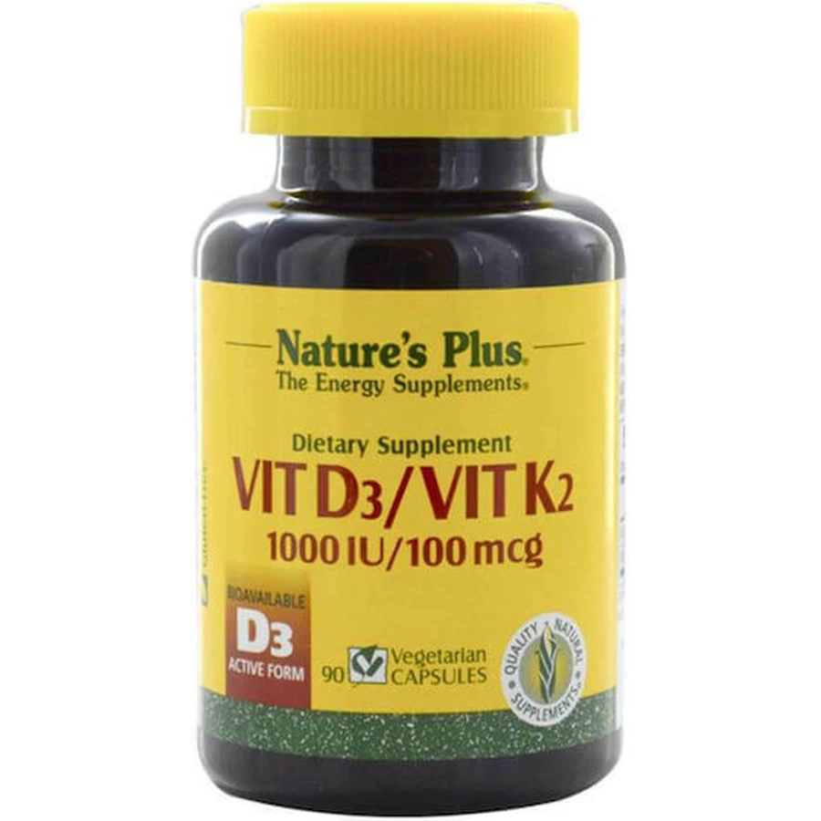 Nature's Plus Vit D3/ Vit K2 Vitamin for Immune System Strengthening & Egg Health 1000iu 90 cápsulas vegetales