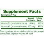 Nature's Plus Vit D3/ Vit K2 Vitamin for Immune System Strengthening & Egg Health 1000iu 90 cápsulas vegetales