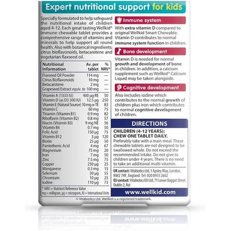 Vitabiotics Wellkid Immune Supplement for Immune System Strengthening 30 chewable tablets Orange Lemon