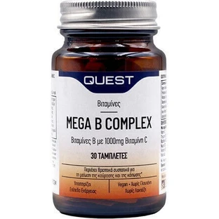 Quest Mega B Complex met 1000mg Vitamine C Vitamine voor energie, immuunsysteem en ondersteuning van het zenuwstelsel 1000mg 30 tabletten