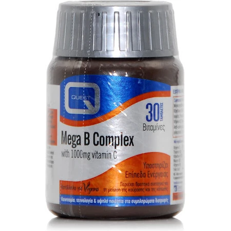 Quest Mega B Complex met 1000mg Vitamine C Vitamine voor energie, immuunsysteem en ondersteuning van het zenuwstelsel 1000mg 30 tabletten