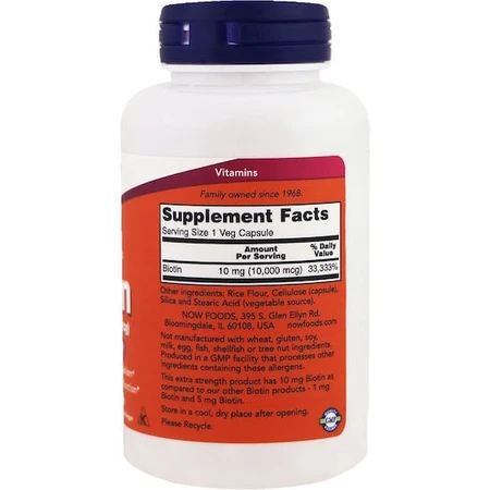 Now Foods Biotin Vitamin für Haare, Haut und Nägel 10mg 120 pflanzliche Kapseln