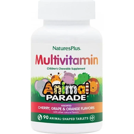 Nature's Plus Animal Parade Kinder Kautabletten Kinder Kautabletten Multi-Assorted F Multivitamin für Immunsystem Stärkung Kirsche Orange Traube 90 Kautabletten