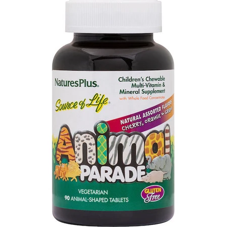 Nature's Plus Animal Parade Kinder Kautabletten Kinder Kautabletten Multi-Assorted F Multivitamin für Immunsystem Stärkung Kirsche Orange Traube 90 Kautabletten