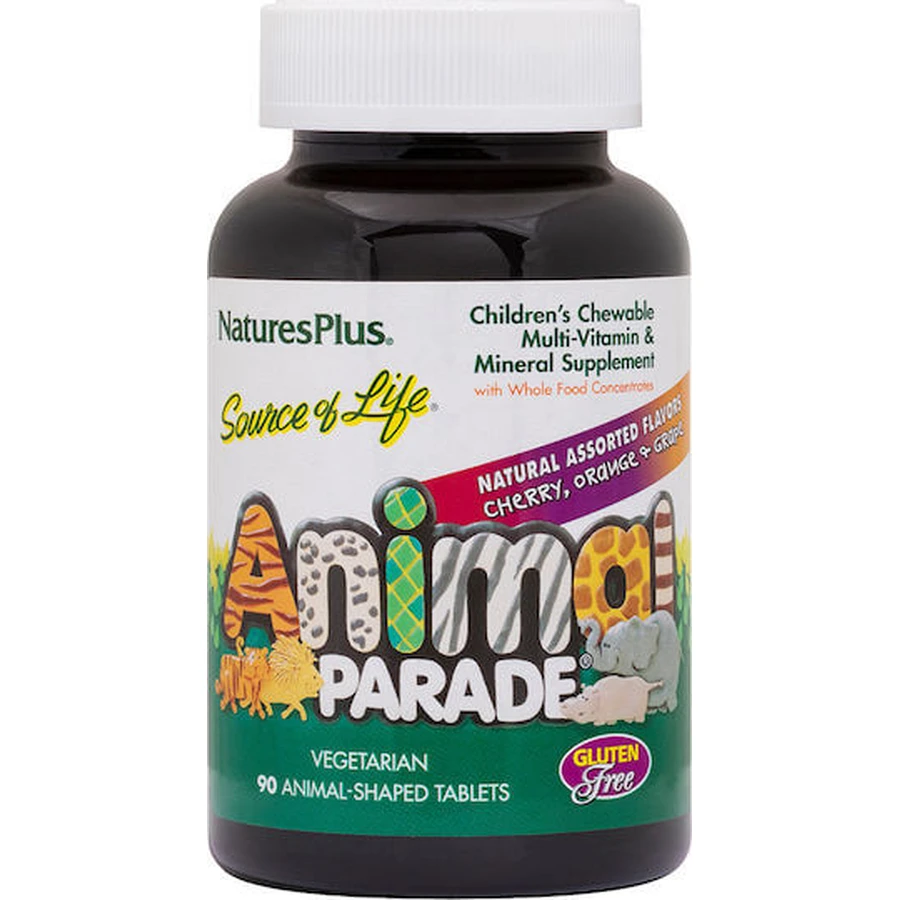 Nature's Plus Animal Parade Kinder Kautabletten Kinder Kautabletten Multi-Assorted F Multivitamin für Immunsystem Stärkung Kirsche Orange Traube 90 Kautabletten