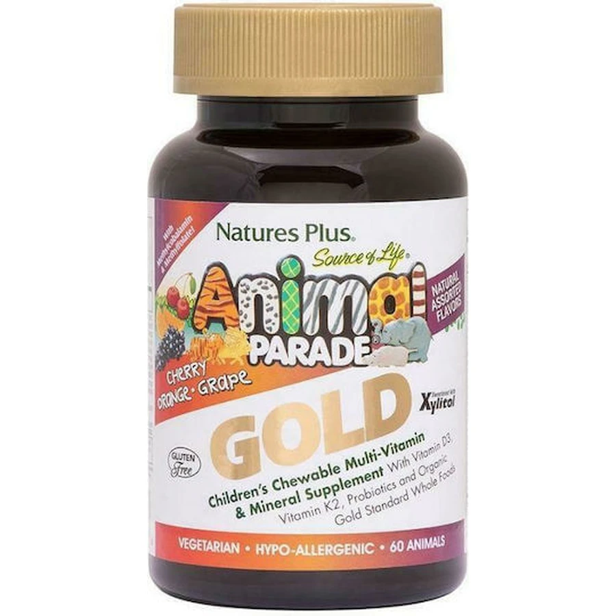 Nature's Plus Animal Parade GOLD Multivitamin for Immune System Strengthening Cherry Orange Grape 60 chewable tablets