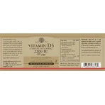 Solgar Vitamine D3 (Cholecalciferol) Vitamine voor Versterking Immuunsysteem & Vogelgezondheid 2200iu 50 veget 50 capsules
