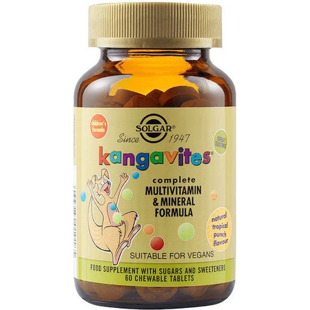 Solgar Kangavites Complete Multivitamine & Mineralenformule Multivitamine voor Energie & Versterking van het Immuunsysteem Tropical Punch 60 kauwtabletten