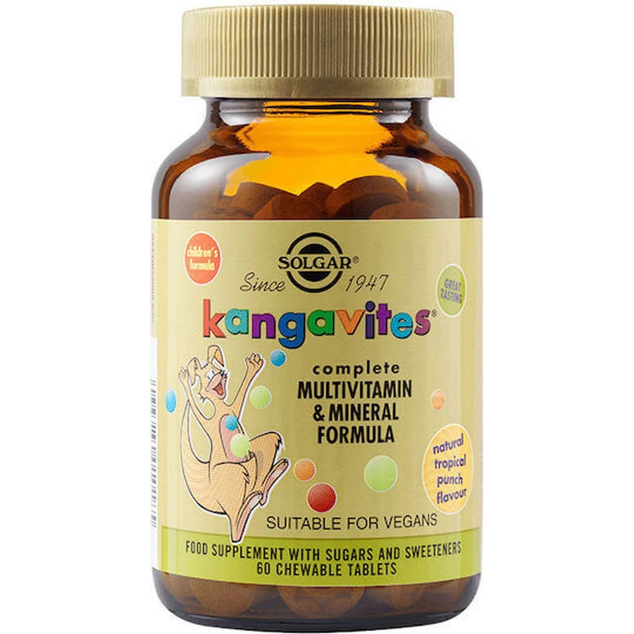 Solgar Kangavites Complete Multivitamine & Mineralenformule Multivitamine voor Energie & Versterking van het Immuunsysteem Tropical Punch 60 kauwtabletten